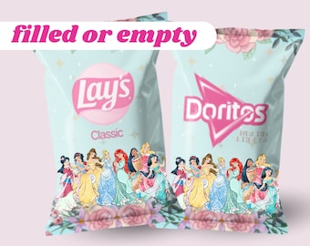 Disney Princess Birthday Party Chips, Disneyland Theme Birthday Disney Princess Custom Name Chips Treats, Custom Name Party Decoration Favor