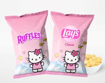 Hello Chips Kitty Party Chip Bags Sanrio Kitty Birthday Party Treats, Personalized Chip Bags Snack Party Table Decoration Kitty Party Favors