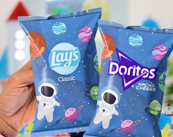 Outer Space Birthday Chip Bags Planet Birthday Chips Astronaut Birthday Decorations, Space Favor Bags Personalized Outer Space Party Treats