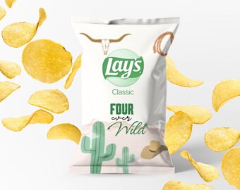 Four Ever Wild Party Chips - Western 4th Birthday Favors - Personalized Snack Bags Western Party Treats, Four Ever Wild Table Decor