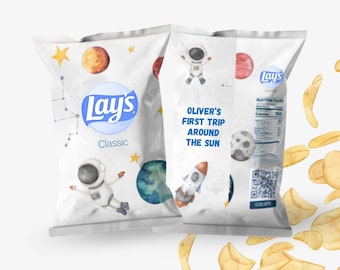 Space Birthday Party Chip Bags Planet Birthday Chips Astronaut Birthday Decorations, Outer Space Favor Bags Personalized Outer Space Treats