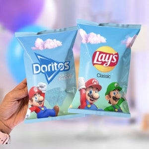 Super Mario Chip Bags, Mario Bros Birthday Chips, Mario Chip Bag 6ct Super Mario Birthday Party Gifts | Mario Decorations