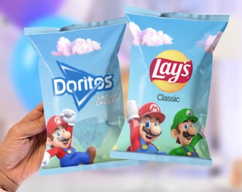 Super Mario Chip Bags, Mario Bros Birthday Chips, Mario Chip Bag 6ct Super Mario Birthday Party Gifts | Mario Decorations