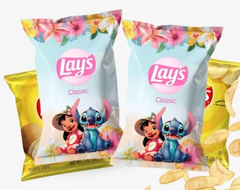 Lilo and Stitch Chip Bags - Stitch Birthday Party Favors for Kids, Tropical Treat Bags, Custom Snack Bags for Stitch Theme Party