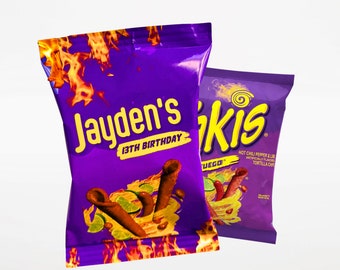 Custom Takis Filled Party Chip Bags Takis Birthday Party Treats, Custom Chip Bags Snack Boy Girl Kids Party Table, Chip Bag Personalized