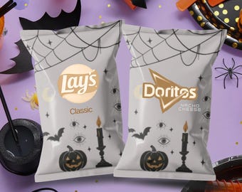 Halloween Goth Chic Chip Bags - Gothic Party Favors for Adults and Teens, Gray Pumpkin Treat Bags, Dark Fashion Halloween Snacks for party