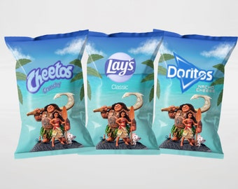 Moana Birthday Party Chips Moana Party Favors, Custom Name Chips Favor Bags Moana Table Decorations, Party Snacks filled Party Treats Kids