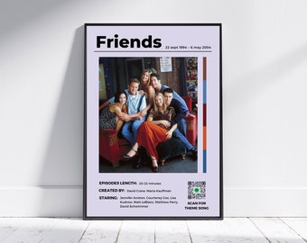 Friends TV Show Póster de arte de pared imprimible digital con canción temática Código QR de Spotify