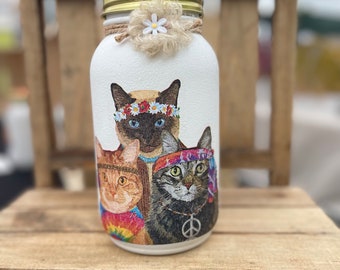 Hippy Cats Mason Jar Tissue Holder