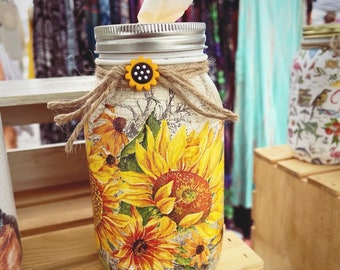 Sunflower Mason Jar Tissue Holder