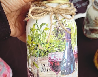 Wine and Herbs Inspired Mason Jar Tissue Holder