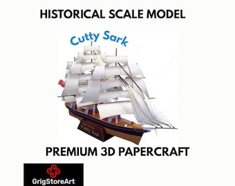 Cutty Sark 3D-Papiermodellbausatz (PDF-Druckvorlage) Historisches Schiff DIY Hobby Geschenk zum Geburtstag Diorama Spielzeug