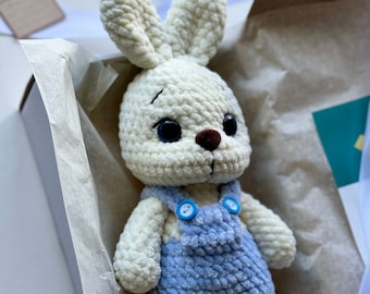 Organic Knitted Bunny Plush: Boho Crochet Hare Baby Toy