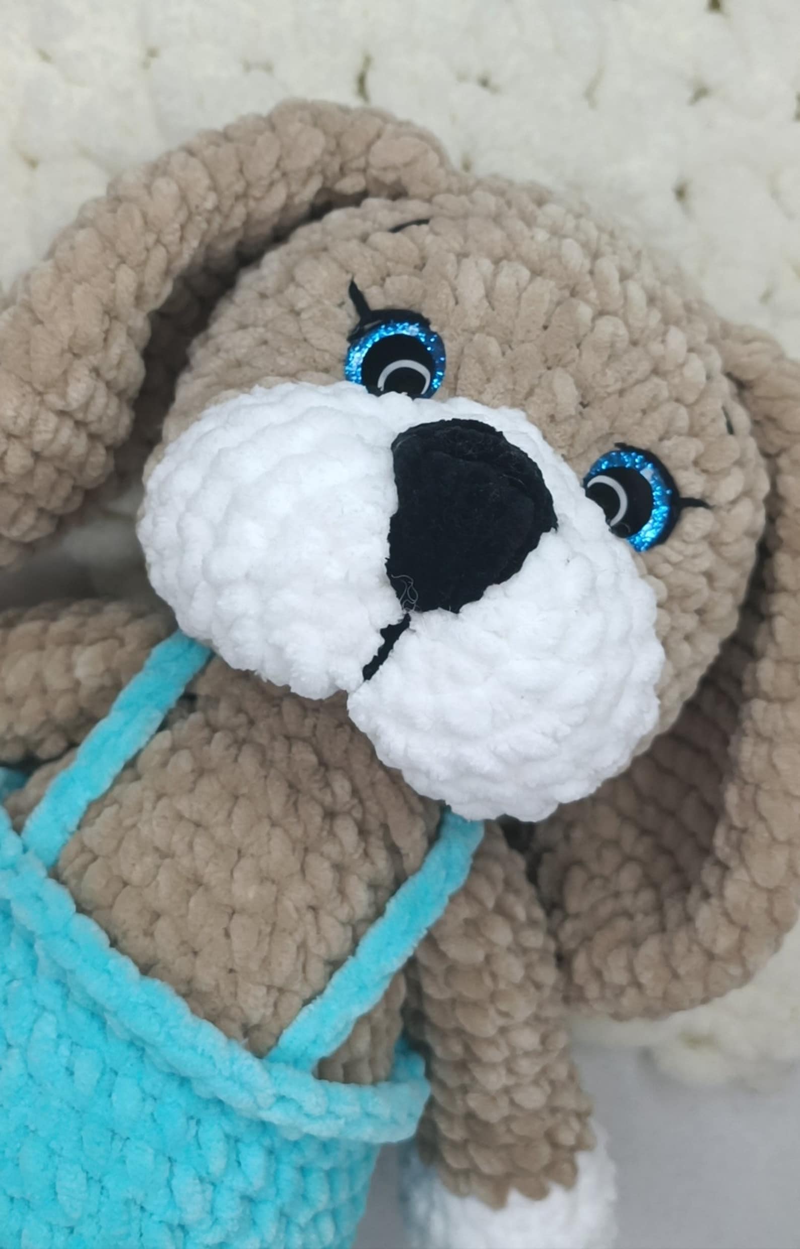 Handmade Crochet Dog in Beige Jumpsuit