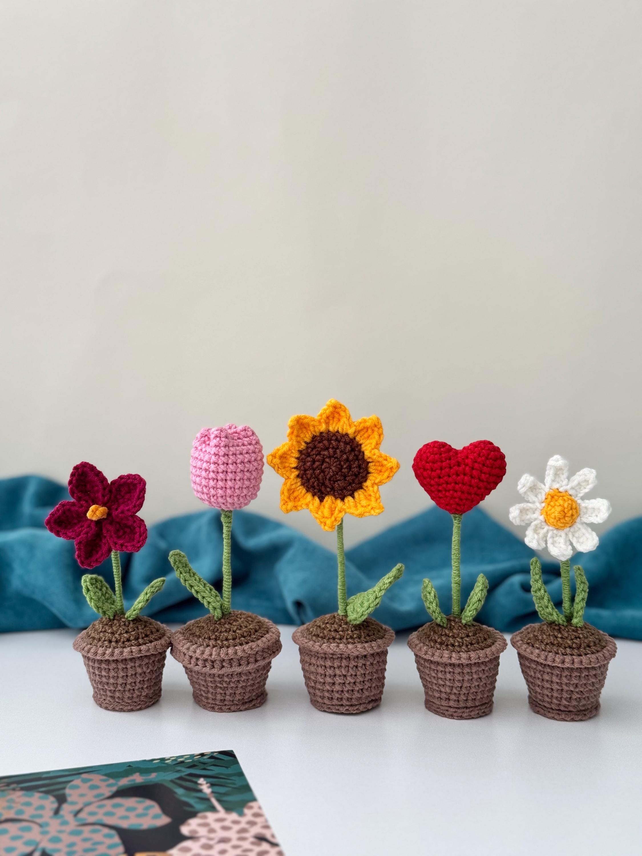 手作りかぎ針編み鉢植え：カラフルなあみぐるみの花セット - Etsy 日本