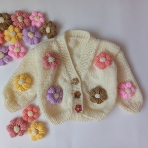 Crochet Flower Baby Cardigan: Knit Semi-Wool Boho Sweater