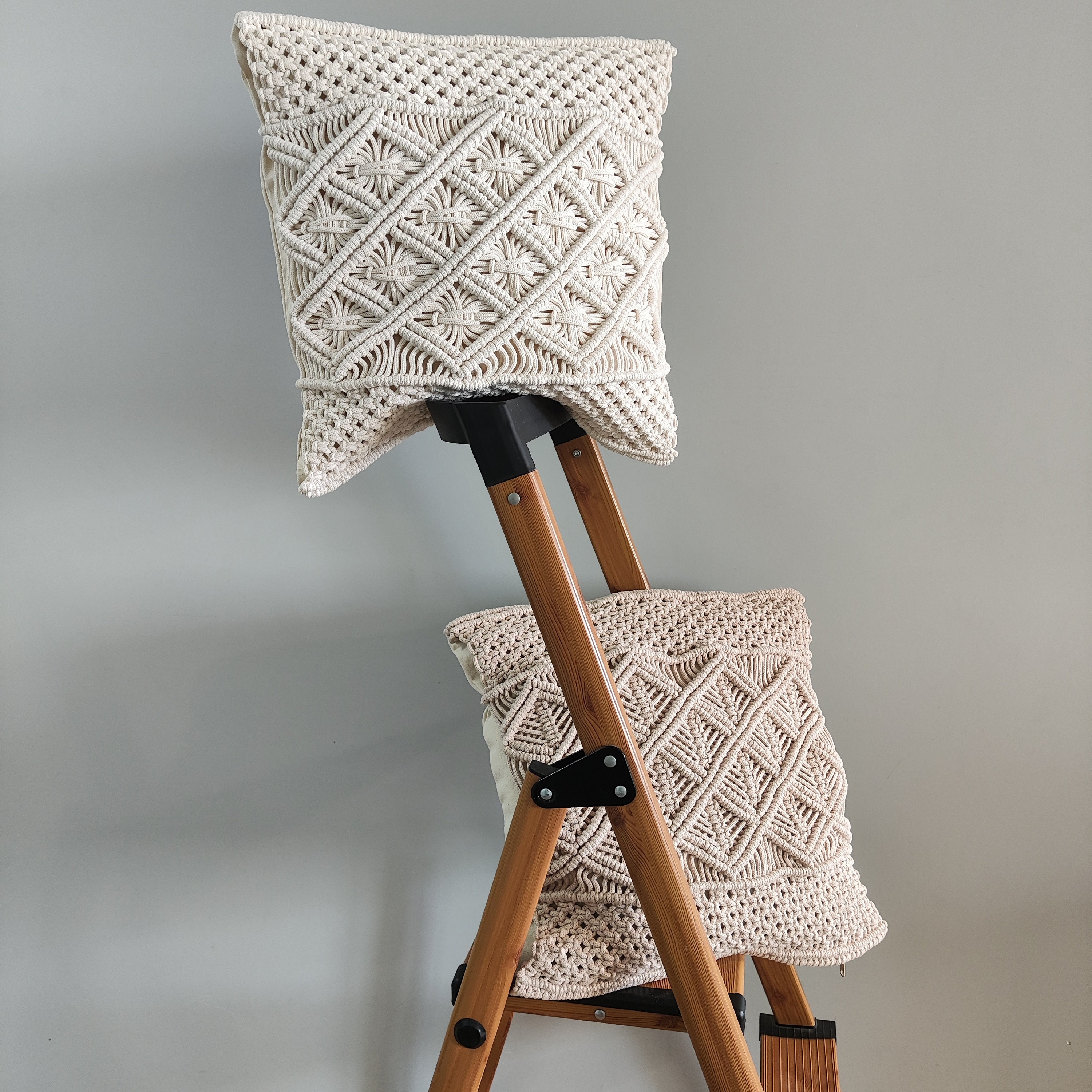 Housse De Coussin Macramé 16x16 Pouces – Blanc Fait Main