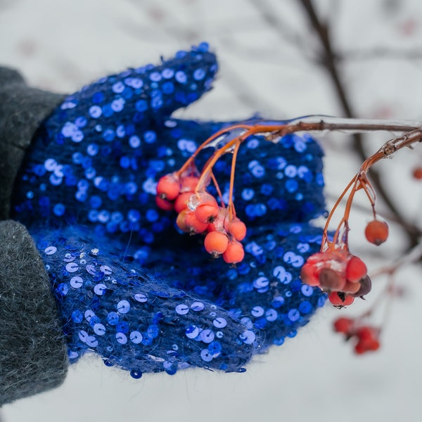 Set of crochet balaclava and sparking gloves, crochet mittens, knit gloves, organic gloves
