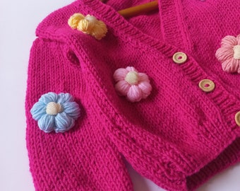 IN STOCK Colorful crochet cardigan, crochet baby outfit, flower cardigan, blush pink sweater, handmade cardigan