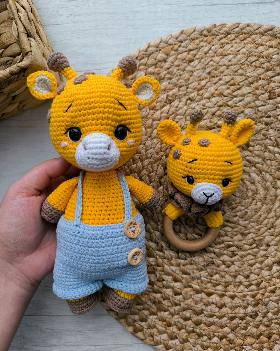 Handmade Crochet Newborn Giraffe Gift Set (3pc) – Personalised Dummy Clip, Baby Shower Gift main image 0