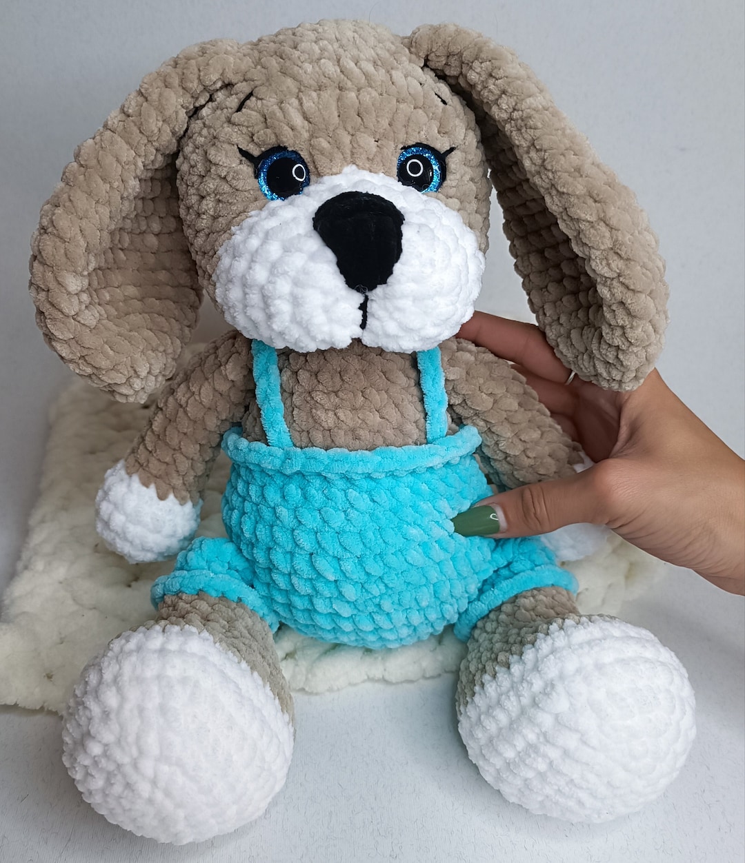 Handmade Crochet Dog in Beige Jumpsuit main image 1