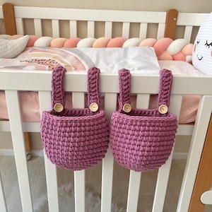 Woven storage basket for cradle, toy pocket storage, baby cot organizer, diaper caddy, hanging basket, Christmas gift for new mom