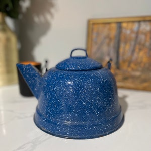Vintage Blue Enamelware Teapot