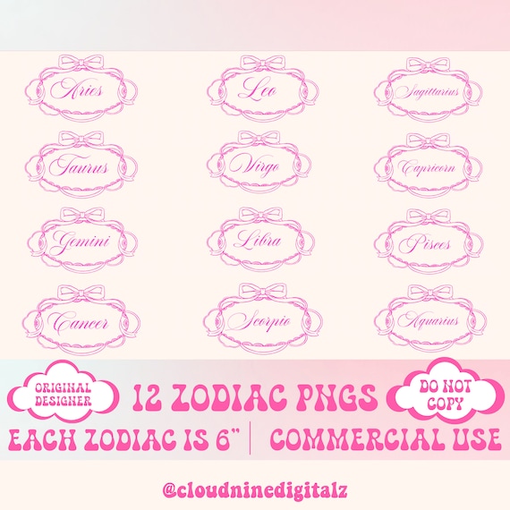 Coquette,Zodiac Png Bundle,Horoscope Png,Astrology png,Trendy Cherry png,Soft Girl Era png,Pink Bow,Aesthetic Png,Girly png