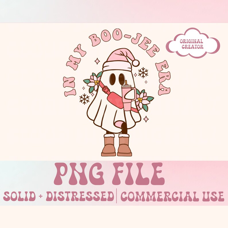 BooJee Ghost Png,Bougie,Christmas Ghost png,Retro Christmas png,Funny Christmas png Stanley,Belt bag,PNG sublimation design download image 3