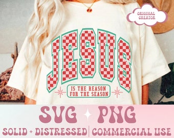 Jezus de reden voor het seizoen, Faith Christmas Svg Png, geruit Svg, Retro Christmas Svg, Faith png, digitale download, sublimatie