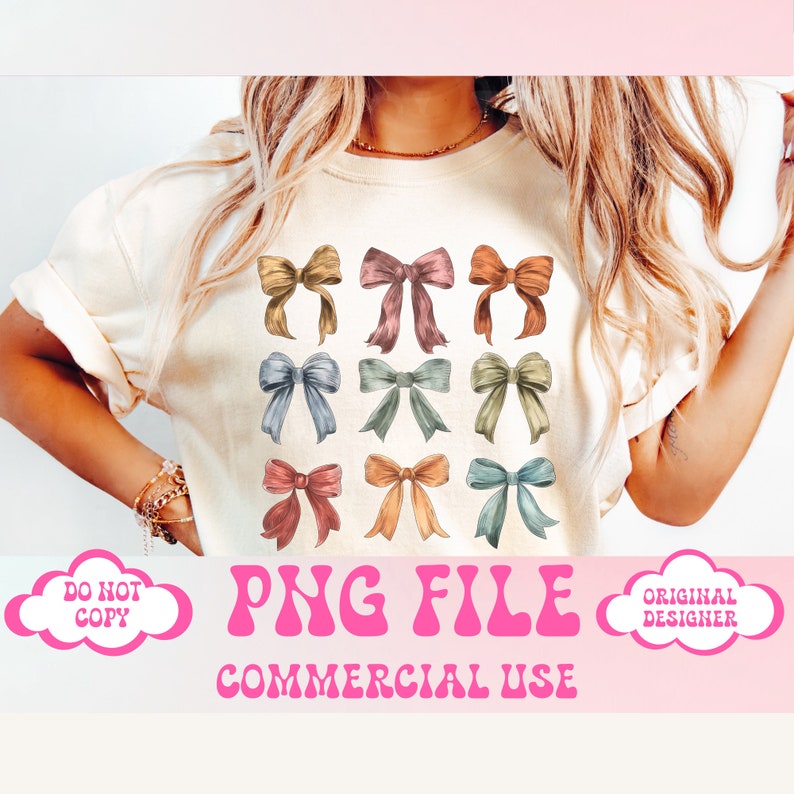 K&ouml;nnte beinhalten: Ein wei&szlig;es T-Shirt mit einem Design aus 12 bunten Schleifen. Die Schleifen sind in vier Reihen zu je drei angeordnet. Der Text "PNG FILE COMMERCIAL USE" ist unter den Schleifen gedruckt.
