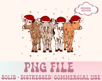 Christmas Cow PNG, Holstein Cow Png, Christmas Png, Cow Lover Png, Western Christmas Png, Christmas Light Png, Instant Download
