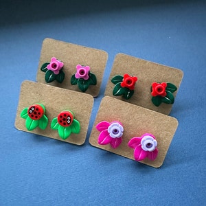 Handmade Lego Leaf Stud Earrings - colors vary!