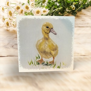 Wenskaart baby eendje 148 x 148 mm| Kaart baby eendje| Blanco wenskaart| Schattig klein geel eendje| Voor eendenliefhebbers
