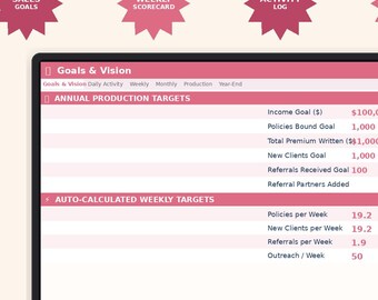 Insurance Agent Activity Tracker Planner | Daily Log Weekly Scorecard Commission Tracker | Excel Google Sheets | Instant Download