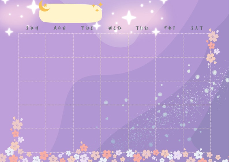 Purple Starry Night Calendar Printable Undated Monthly Etsy