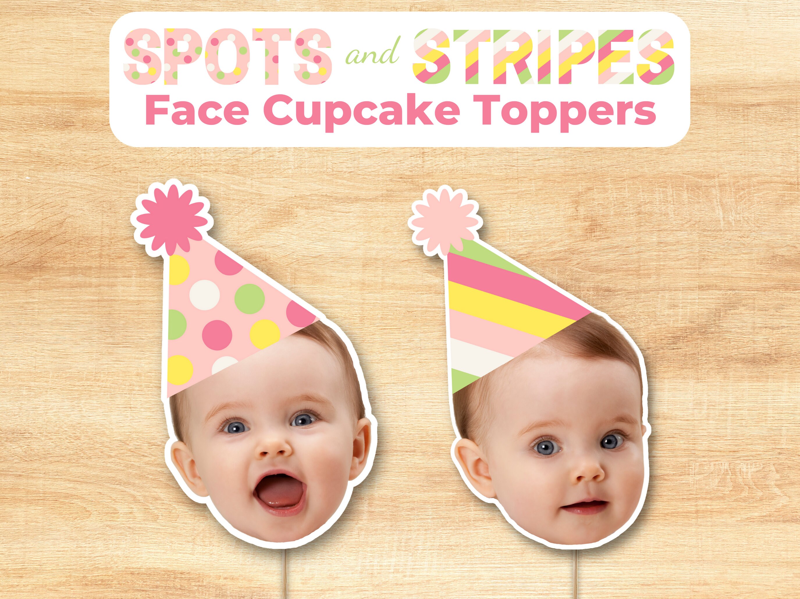 Face Cupcake Toppers, Cake Topper, Birthday Cupcake Toppers, Pink Polka