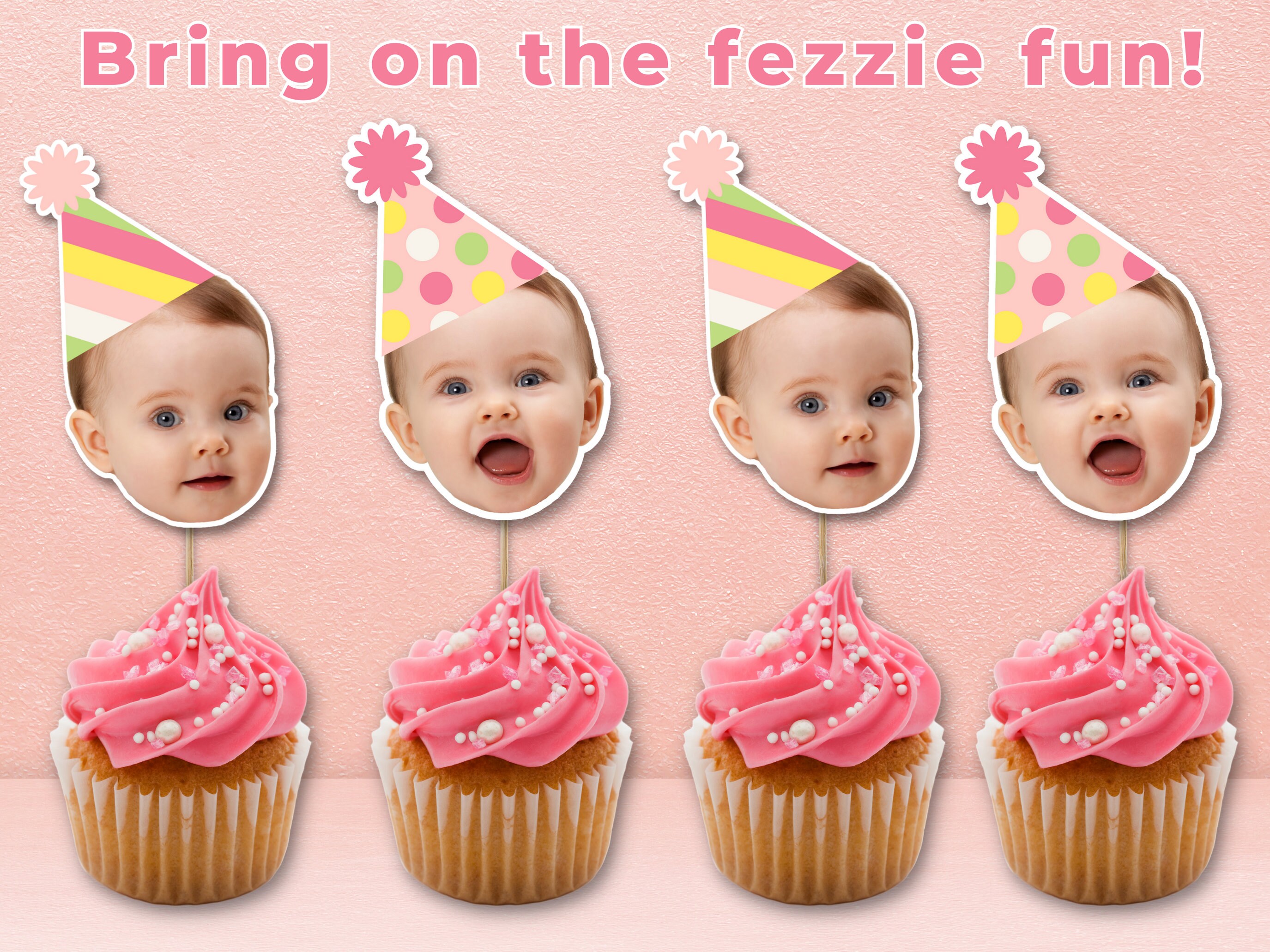 Face Cupcake Toppers, Cake Topper, Birthday Cupcake Toppers, Pink Polka