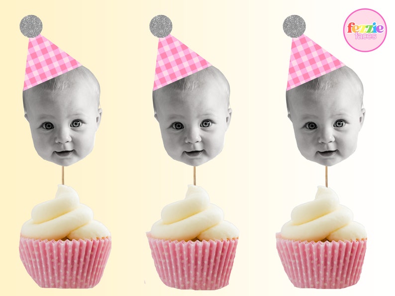 12 X Face Cupcake Toppers/ Birthday Cupcake Toppers/ Gingham Etsy