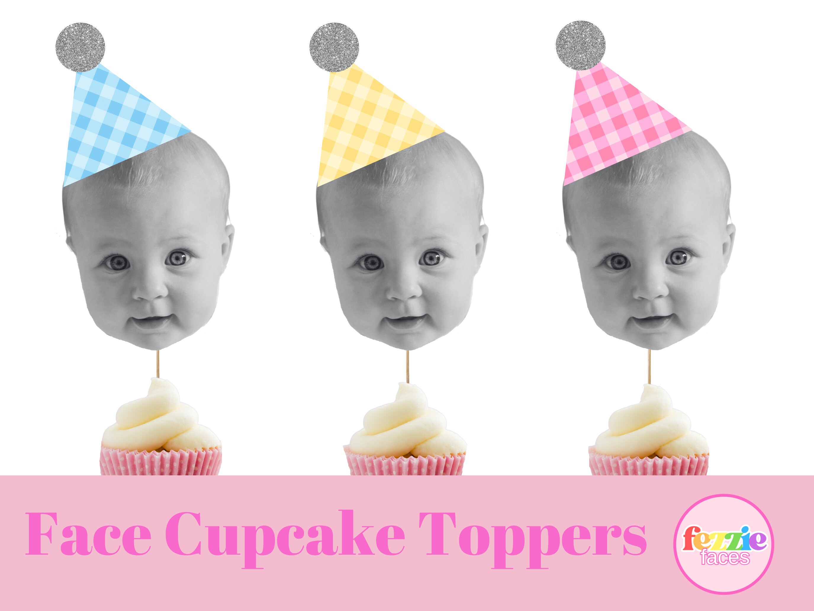 12 X Face Cupcake Toppers/ Birthday Cupcake Toppers/ Gingham Etsy