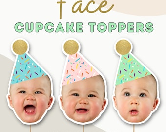 Cupcake Toppers with a Face, First Birthday Cupcake Topper, Second Birthday Cupcake Toppers, Sprinkle Cupcake Toppers/ Birthday Decor