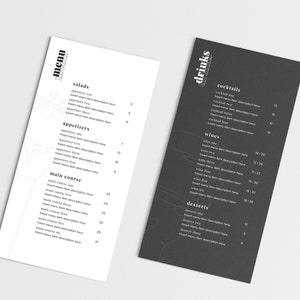 Bearbeitbares Hochzeitsmenü, Essensmenü, Getränkemenü - Canva Template Instant Download