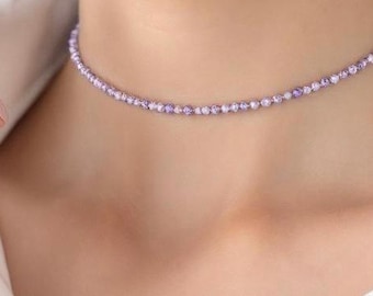 Amethyst Beaded Choker: Handmade Boho Chic Gem Necklace