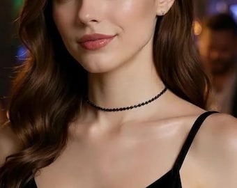 Dainty Black Spinel Choker Necklace – Minimalist Water-Resistant Gemstone Layering Jewelry