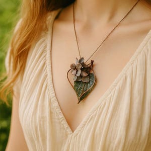Copper Hydrangea Pendant – Real Leaf and Flower Cluster – Electroformed Botanical Jewelry – Nature Necklace – Unique Gift for Her