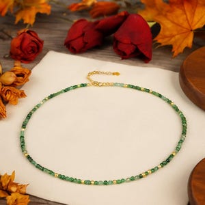 Moss Agate Choker – Dainty Minimalist Necklace, Tiny Beads, Boho Wedding Jewelry, Gift for Her, Women’s Bohemian Choker.