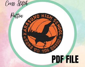 Anime Cross Stitch Pattern | Volleyball High School Logo | Downloadable PDF | Instant Download