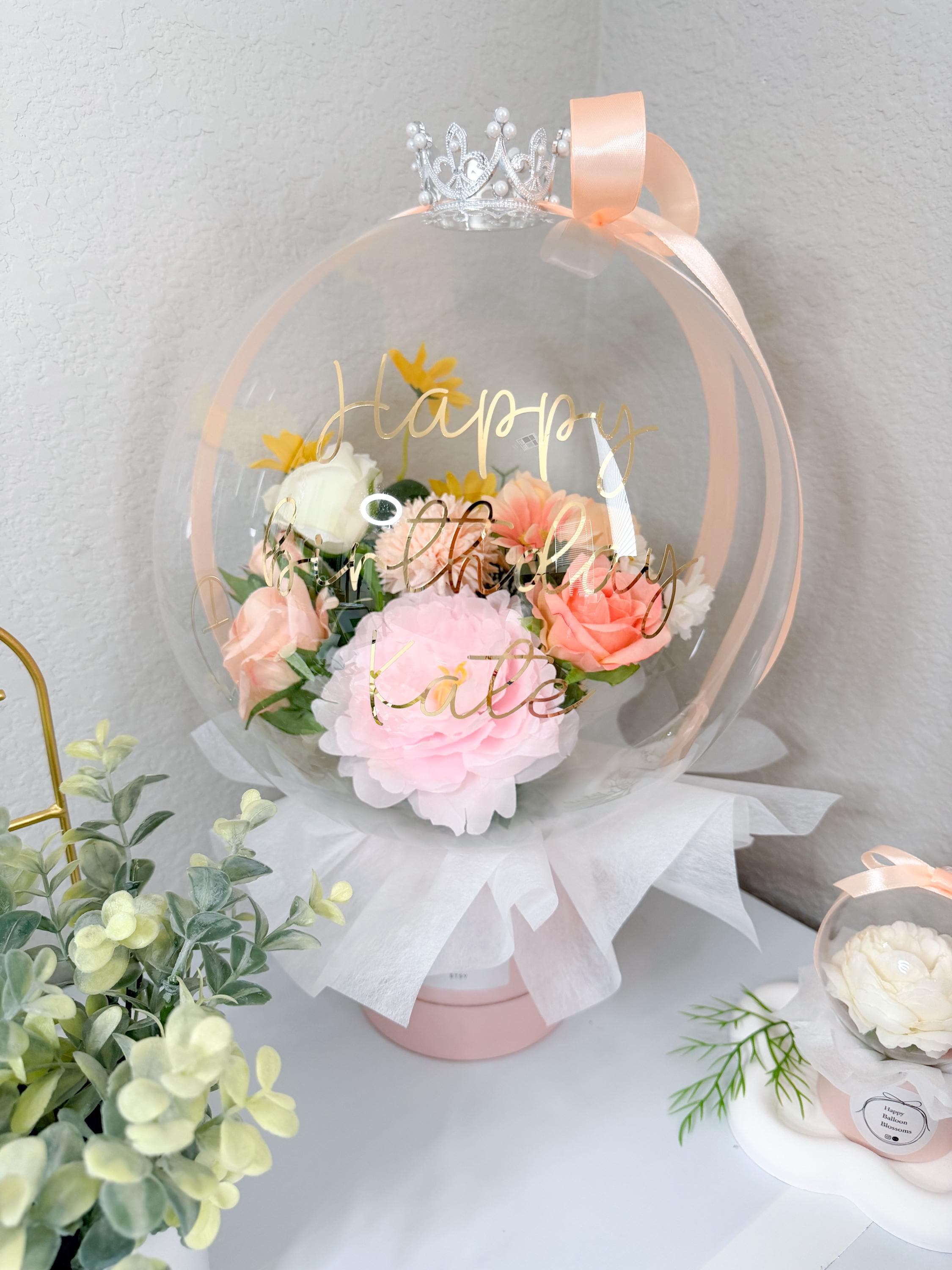 Handmade Pink Flower Balloon Gift, Personalized Flower Bouquet - Etsy