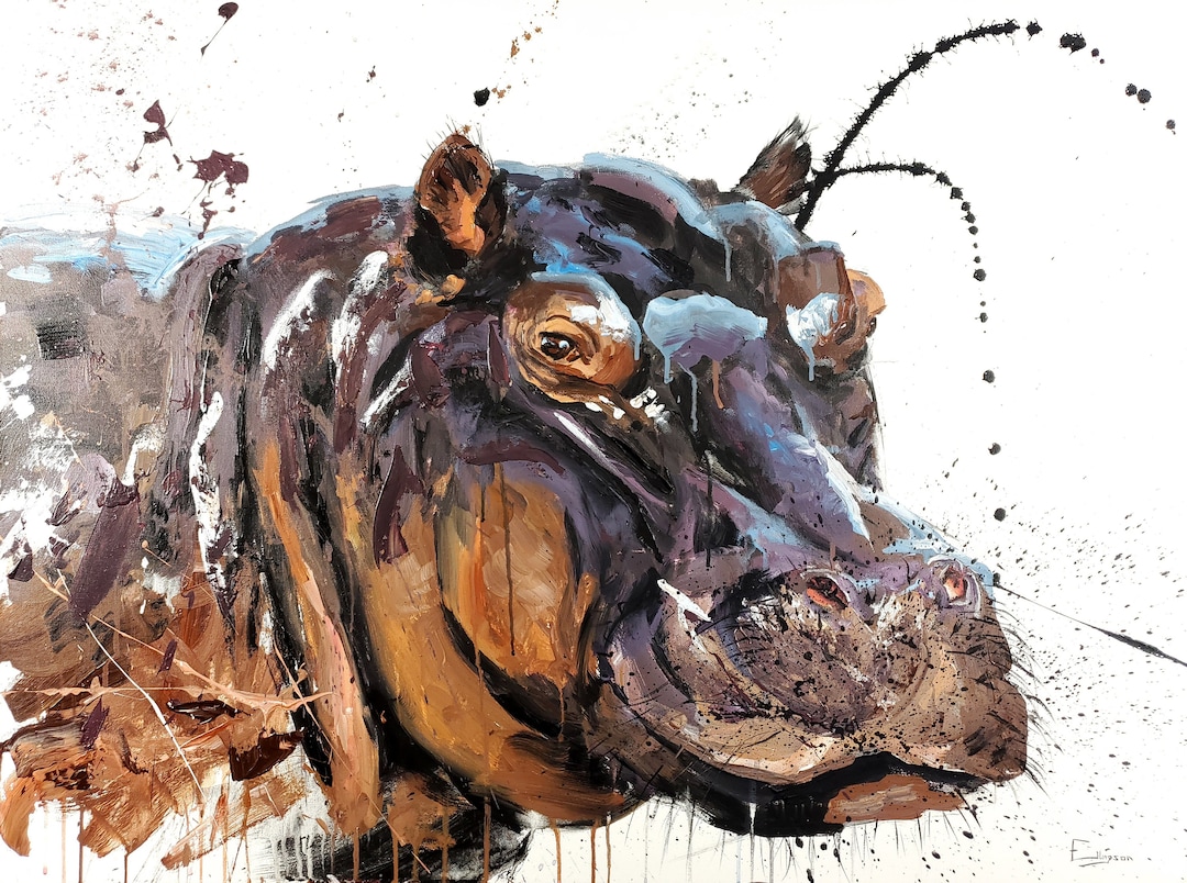 Hippo Art Hippo Painting Hippo Acrylic Art Acrylic Hippo Artwork Safari