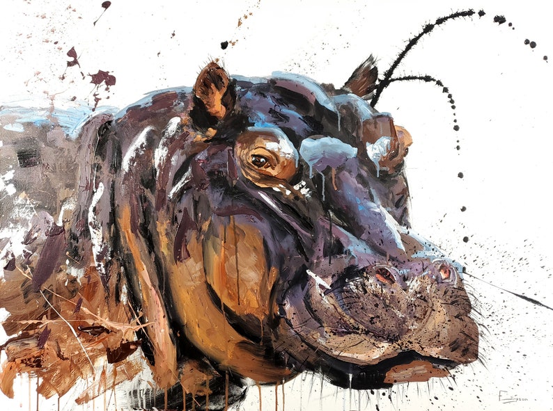 Hippo Art Hippo Painting Hippo Acrylic Art Acrylic Hippo Artwork Safari